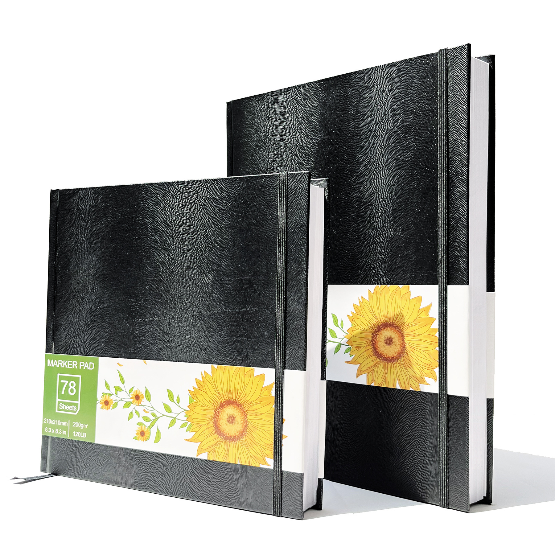 Custom hardcover elastic sketchbooks with marker pads